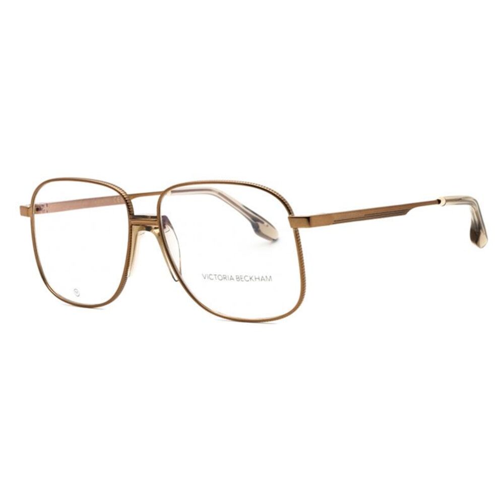 Victoria Beckham Eyeglasses Square Full Rim, Amber Gold Frame and Clear Demo